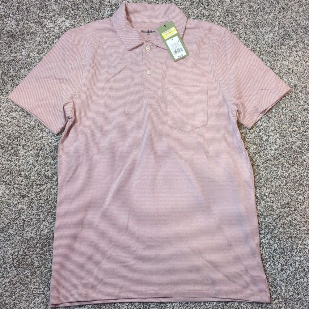 NWT Goodfellow & Co Men's Short Sleeve Vintage Polo Shirt Small Pink Pocket